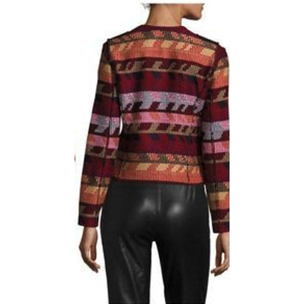 Maje Aztec Moto Jacquard Jacket Asymmetric Zip Front Sz 38 Medium Quiet Luxury - Picture 4 of 12